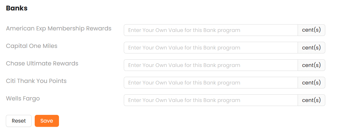 Cent Per Point Example How does my own points value work?